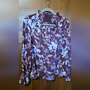 White House Black Market Plum and Lavender Floral Top